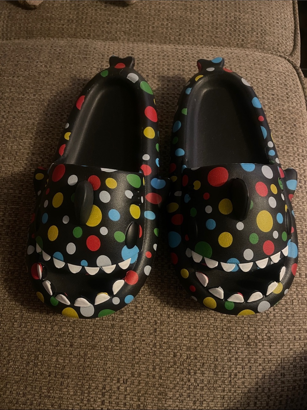 Women's kids Black Polka Dot shark Monster Slip-On Sandals